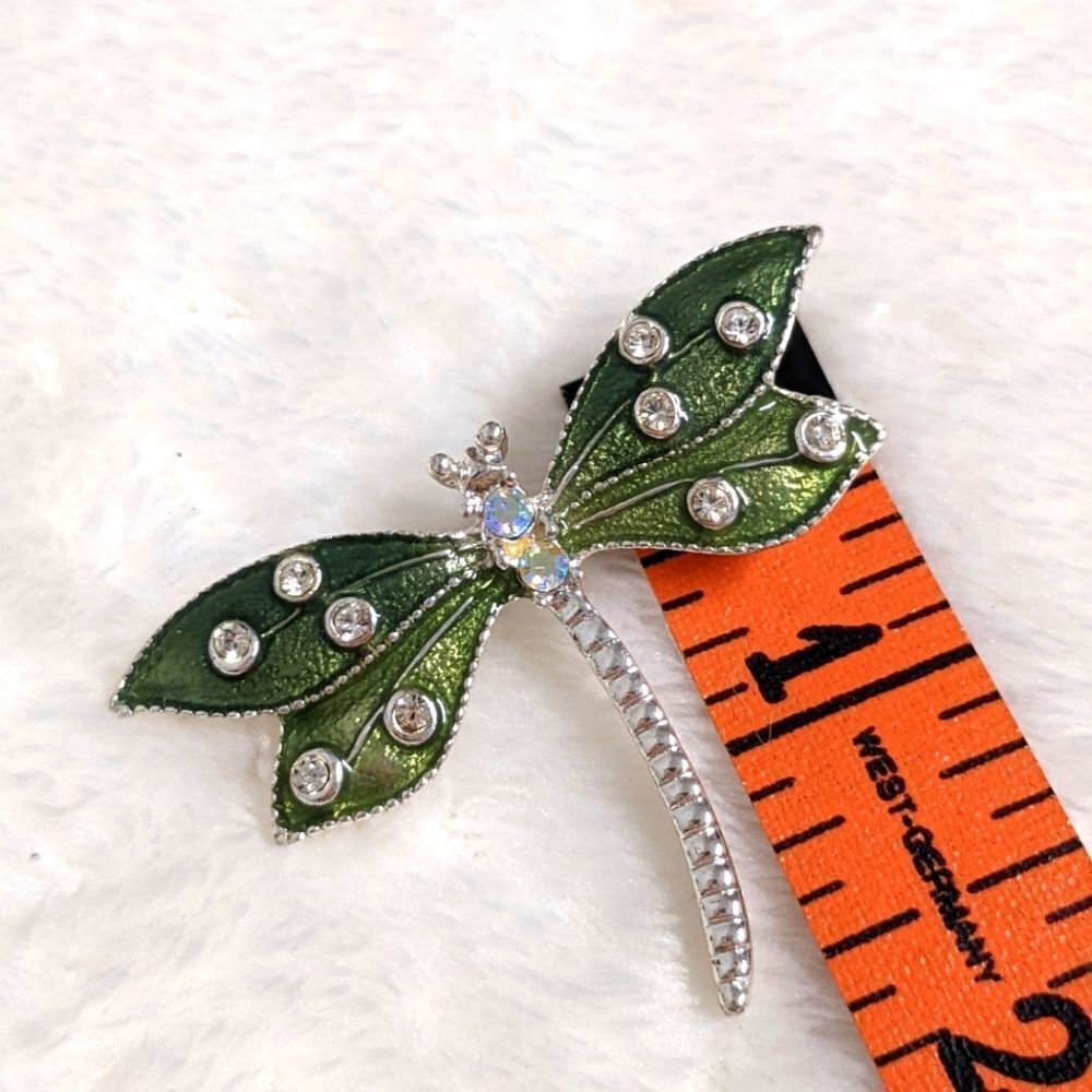 Vintage 90's Enameled Dragonfly Brooche w/ Rhinestone Accents - Picture 3 of 7